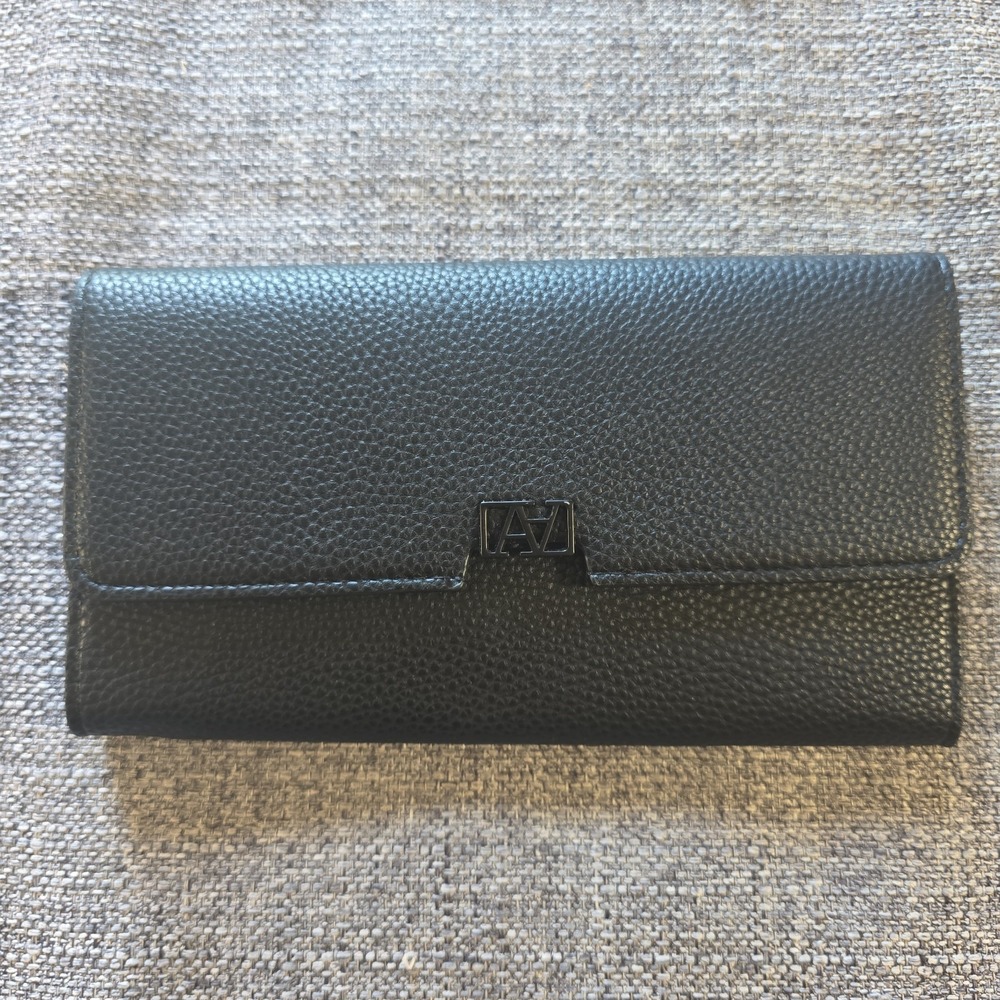 Aldo‎ Wallet Womens Black Clutch Card Slots Snap Front Zipper Pouch